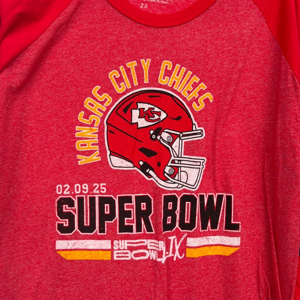 Majestic Kansas City Chiefs Super Bowl LIX Raglan T-Shirt Red Women's 2XL New - Picture 3 of 8